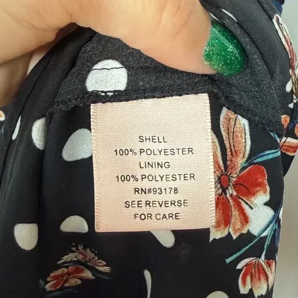 Philosophy Faux Wrap Maxi Dress NWT Womens 10 Black Red White Polka Dot Floral - Picture 9 of 10